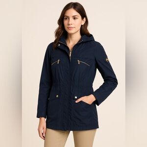 Michael Kors Navy Hooded Anorak Jacket Gold Hardware Large